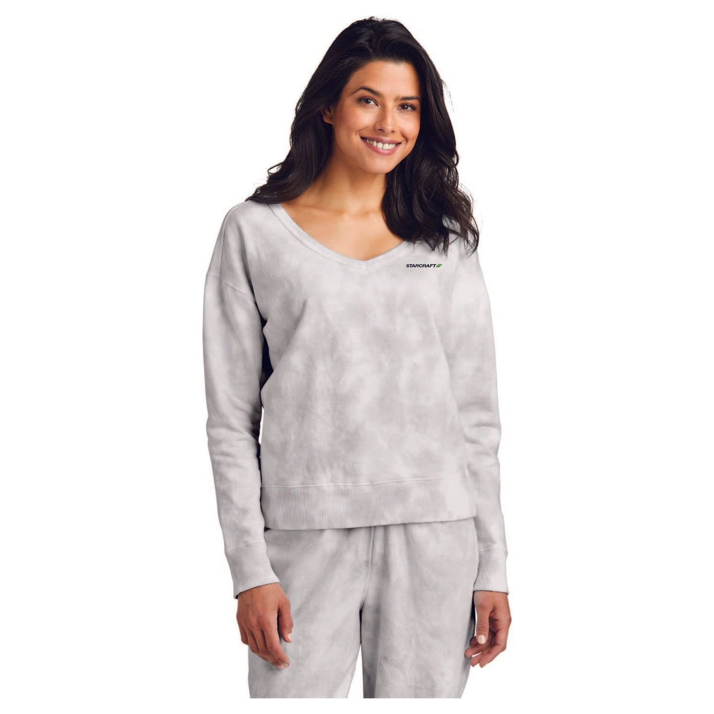 Port & Company® Ladies Beach Wash® Cloud Tie-Dye V-Neck Sweatshirt - LPC140V